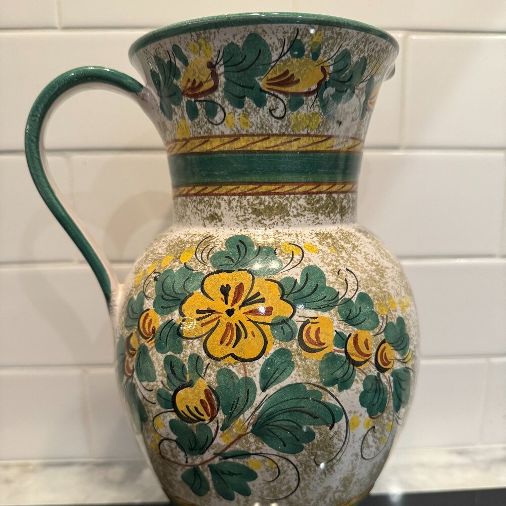 WERTARBEIT HERSTELLUNG VERTRIEB Pottery vase Large Pitcher Flowers Green 214/25 - Picture 1 of 16